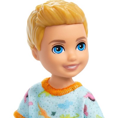Barbie 6.3" Chelsea Small Boy Doll Blond Hair/Blue Eyes Wearing Removable One-Piece with Dino Print