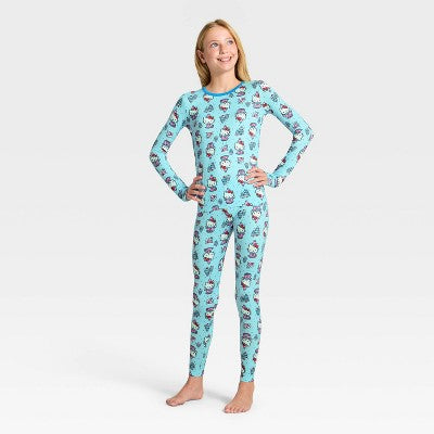 Girls' Hello Kitty Thermal Underwear Set - Aqua Blue L