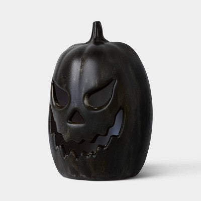 11.5" Lit Pumpkin Jack O' Lantern Halloween Prop with Timer/Terracotta Like Black Antique Wash Finish- Hyde and EEK! Boutique