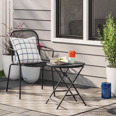 1pc Metal Mesh Stackable Patio Dining Chair Black - Room Essentials (LOCAL PICKUP ONLY)