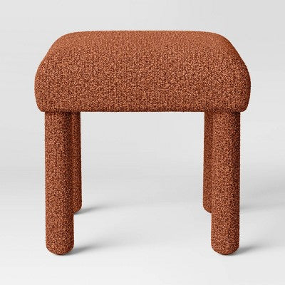 Upholstered Square Stool Ottoman Rust Boucle - Room Essentials