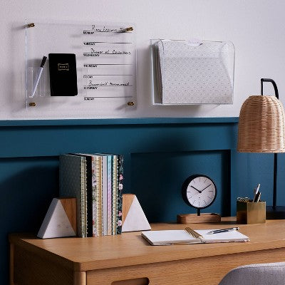 2pk Marble and Wood Bookend Set - Threshold