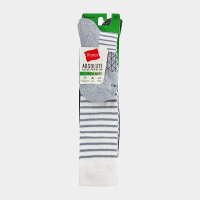 Hanes Women's Absolute Wellness 2pk Over-the-Calf Socks, Mild Graduated Compression - Gray/Black 5-9: Cotton Blend, Cushioned Sole, Seamless Toe