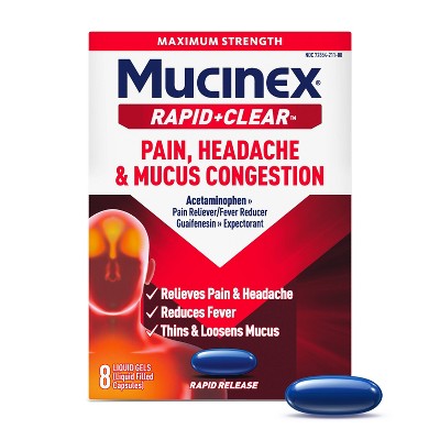 Mucinex Rapid Clear Pain Headache Mucus Congestion Liquid Gelcaps - Acetaminophen - 8ct