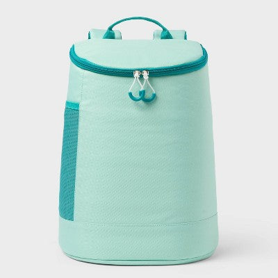 15 Cans/20.7qt Backpack Cooler - Sun Squad Aqua: Adjustable Straps, Zip Closure