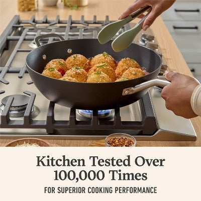 Calphalon 12" Hard Anodized Nonstick Jumbo Fry Pan with Lid: Stay-Cool Silicone Handle, Tempered Glass, Dishwasher-Safe