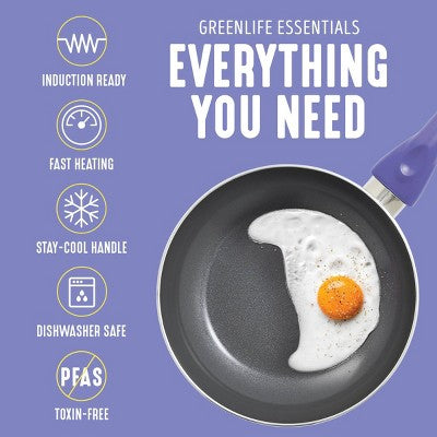 GreenLife Essentials 8" Ceramic Nonstick Aluminum Fry Pan Veri Peri: Dishwasher-Safe, Smooth Surface Induction Compatible