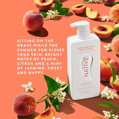 Native Moisturizing Body Wash Shea Butter for Women & Men - 24hr Hydration - Peach & Orange Blossom - Sulfate Free - Paraben Free - 18 fl oz