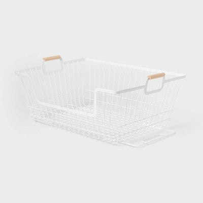 Stacking Wire Laundry Basket with Wooden Handles - Brightroom: Large White Metal Hamper for Sorting Laundry (LOCAL PICKUP ONLY)