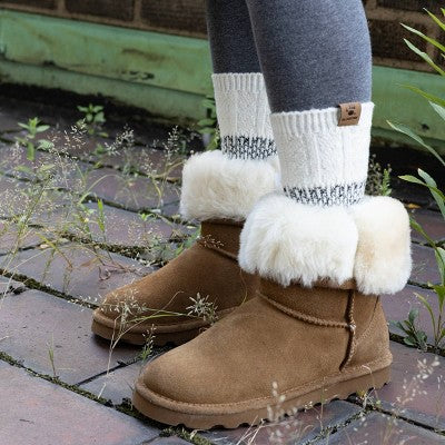Bearpaw Women's Boot Crew Socks Fair Isle & Cable color 1pk - Black