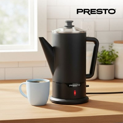 Presto 02815 Cordless Coffee Maker Stainless Steel Percolator, Easy Pour, Black