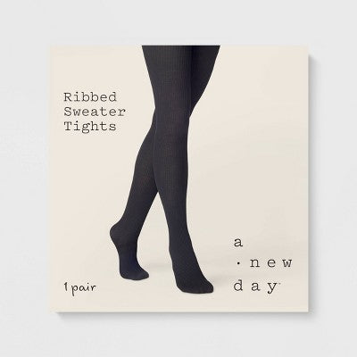 Women's Ribbed Sweater Tights - A New Day Black 1X-2X