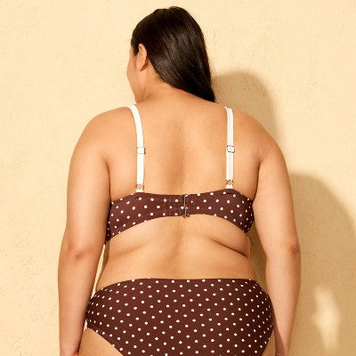 Women's Ruffle Edge Bandeau Bikini Top - Brown/Cream Polka Dot 2X