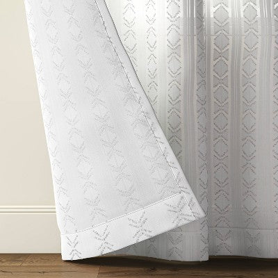 54"x63" Light Filtering Boho Diamond Clip Curtain Panel White - Threshold