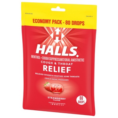 Halls Cough & Throat Relief - Strawberry - 80ct
