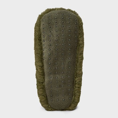 Women's Faux Fur Cozy Pull-On Slipper Socks with Grippers - Auden Olive Green M/L