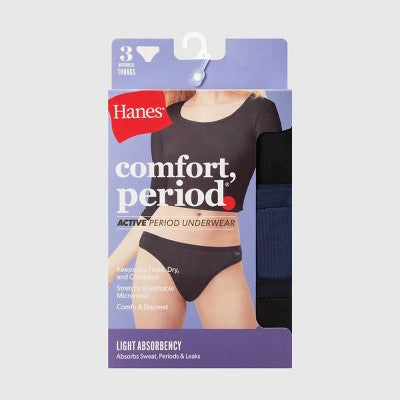 Hanes Women's 3pk Comfort Active Thong Period Underwear - L