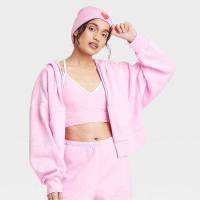 Women's Valentine's Day Embroidered Heart Knit Beanie - JoyLab Light Pink