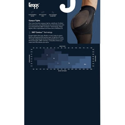 L'eggs Women's 60 Denier 360 Contour Opaque Tights - Black S: High Waisted, Built-in Slimming Layer, Knit