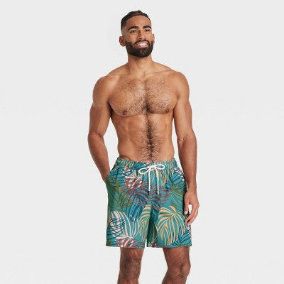Men's 7" Swim Trunks Boxer Brief Liner Goodfellow&Co Teal Palm M