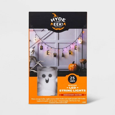 25ct LED "Beware" Halloween String Lights Orange/Purple/White - Hyde & EEK! Boutique