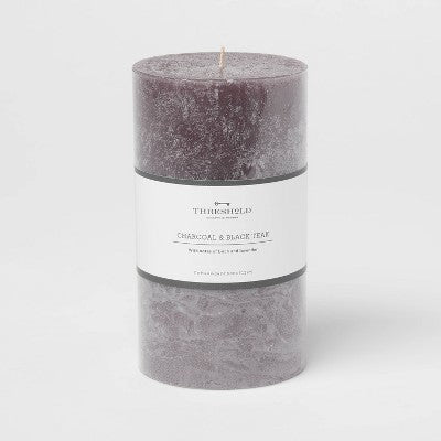 7" x 4" Pillar Candle Charcoal and Black Teak - Threshold: Aromatic, Long Burn Time
