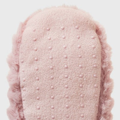 Women's Ribbed Faux Fur Cozy Pull-On Slipper Socks with Grippers - Pink S/M