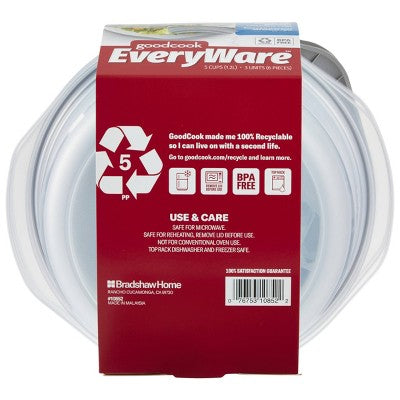 GoodCook EveryWare Round Bowls Food Storage Containers - 5 Cups - 6pcs/3ct - Gray