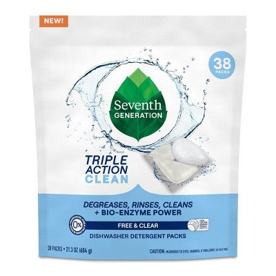Seventh Generation Triple Action Clean Dishwasher Detergent Packets - 38ct: No Fragrance Added, Dye-Free, Bleach-Free