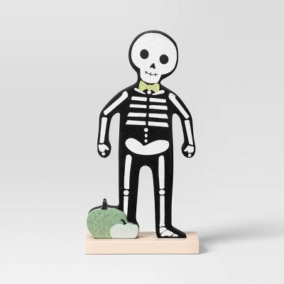 6.25" Wood with Felt Skeleton Halloween Decorative Sculpture - Hyde and EEK! Boutique
