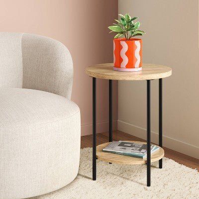 Wood and Metal Small Round Side Table Natural Finish - Room Essentials (LOCAL PICKUP ONLY)
