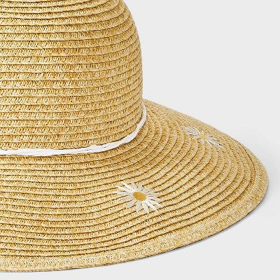 Toddler Girls' Daisy Straw Floppy Hat - Cat & Jack Heather Beige 2T-5T