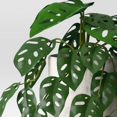 Small Artificial Monstera Plant in Marble Pot - Threshold: Stoneware, Indoor Decor