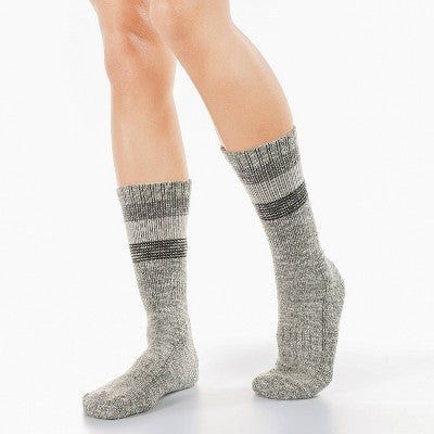 Alaska Knits Women's Striped Timeless Wool Blend Heavyweight Boot Socks - Gray 4-10