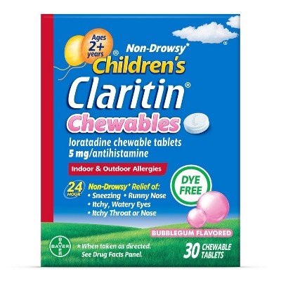 Claritin Children's 24-Hour Allergy Relief Chewables, Non-Drowsy, 5mg Loratadine, Bubblegum, Ages 2+ - 30ct