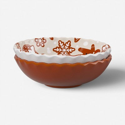 2pk 24oz Christmas Gingerbread Mini Cereal Bowl Brown/Cream - Wondershop