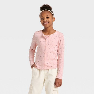Girls' Floral Knit Twin Set - Cat & Jack Pink L