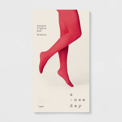 Women's 50D Opaque Tights - A New Day Holiday Red S/M