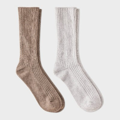 Women's Luxury Collection Cashmere Blend Fine Rib Super Soft 2pk Crew Socks - Auden Gray/Light Heather Gray 4-10