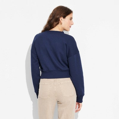 Women's Cropped Sweatshirt - Wild Fable Navy Blue SIZE M