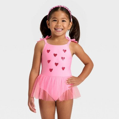 Infant Girls' Sequin Heart Tutu One Piece Swimsuit - 18M