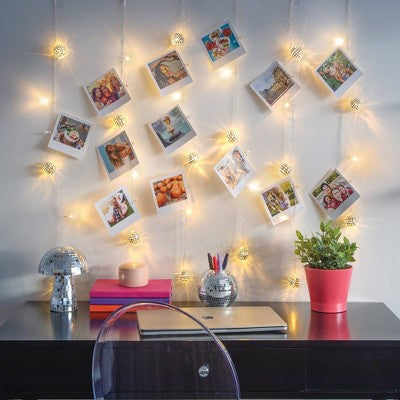 West & Arrow Disco Ball Curtain Light with Photo Clips Battery Powered