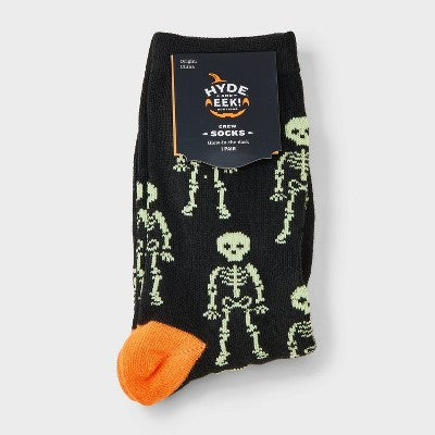 Women's Glow-in-the-Dark Skeletons Halloween Crew Socks - Hyde and EEK! Boutique Black/Orange 4 - 10