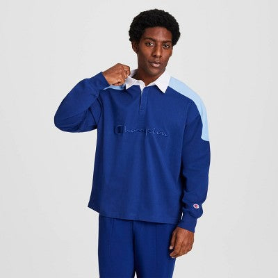 Champion Men's Classic Long Sleeve Rugby Shirt - Blue Depths XL