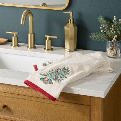 2pk Embroidered Tree Christmas Hand Towel Ivory - Threshold