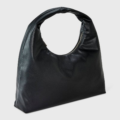Faux Leather Soft Shoulder Bag - A New Day Black