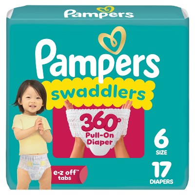 Pampers Swaddlers 360 Disposable Diapers - Size 6 - 17ct: Diaper Weight Range 35+ lbs, Polypropylene, Spandex