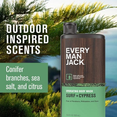 Every Man Jack Hydrating Body Wash - Surf + Cypress - 16.9 fl oz: Paraben-Free, For Normal & Combination Skin, Whole Body