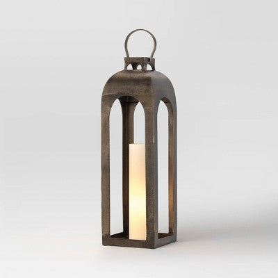 29"x9" Pillar Cast Aluminum Lantern Candle Holders Gold - Threshold (LOCAL PICKUP ONLY)