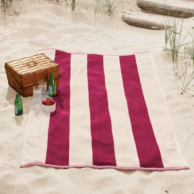 40"x72" Velour Vertical Wide Striped Cabana Beach Towel Berry - Threshold
